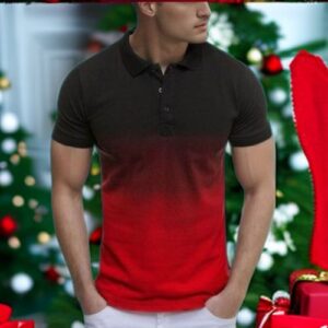 Berrykey Mens Casual Business T-shirt Polos Shirts Stand Collar- Red