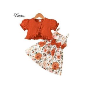 Catpapa-1-6-Years-Kids-Girl-2PCS-Puff-Sleeve-Top-Floral-Dresses
