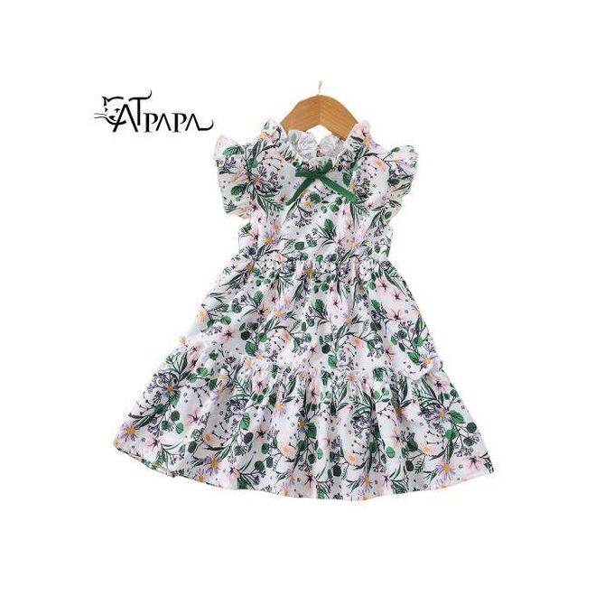 Catpapa 1-6Years Children Girl Summer Floral Dress With Bow Design
