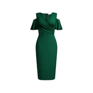 Rushed Cold Shoulder Ruffle Sleeve Dress-Green