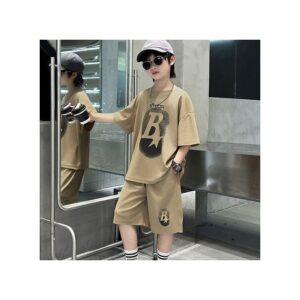camiwind-B-Stars-2-in-1-Shirt-And-Shorts-Clothing-Set-Khaki