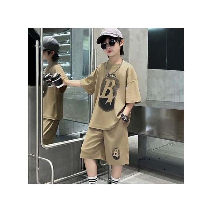 camiwind-B-Stars-2-in-1-Shirt-And-Shorts-Clothing-Set-Khaki