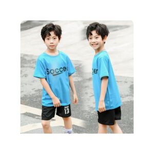 camiwind Boy's Casual Sports Shirt And Shorts Set-Blue